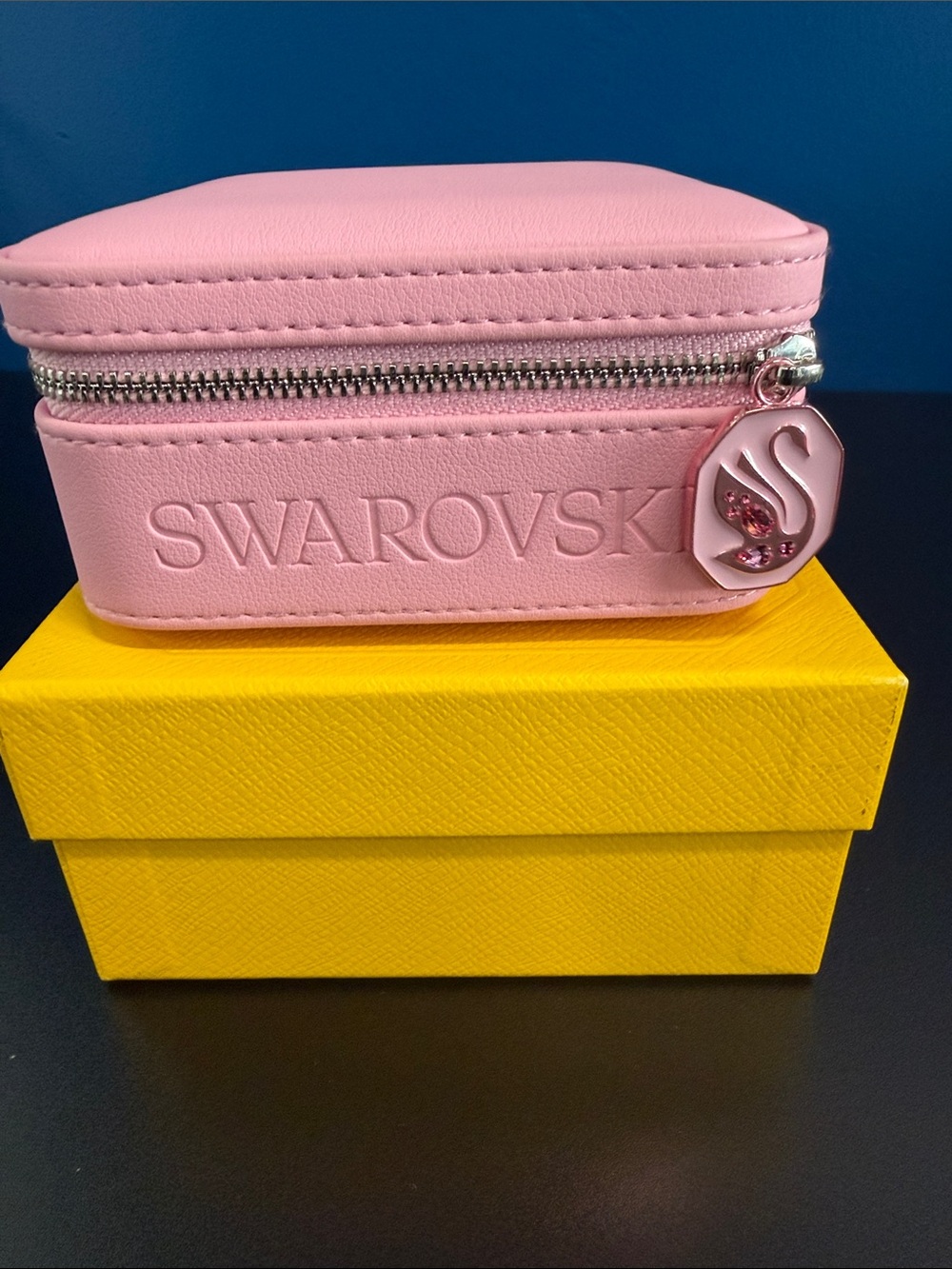 Swarovski Pink Faux-Leather Jewelry Case with Logo Charm